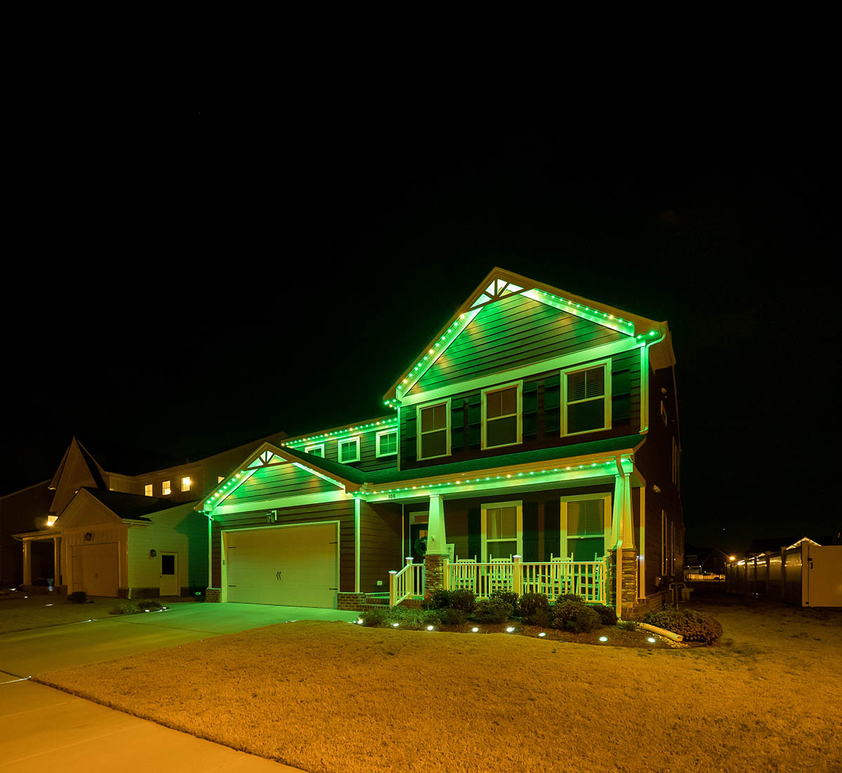 green permanent roofline lights installation virginia beach